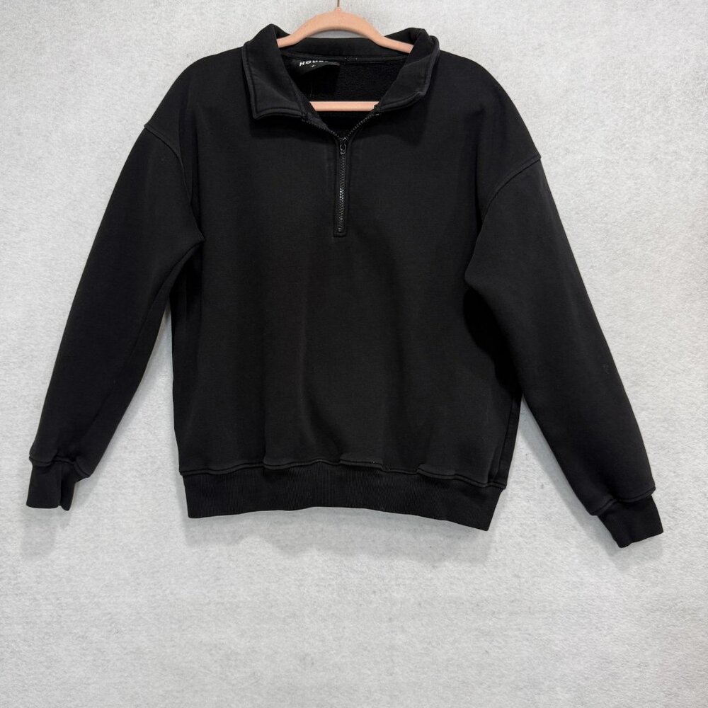 HOURS Sweatshirt Mens Medium Black Fleece 1/4 Zip Mock Neck Pullover Casual